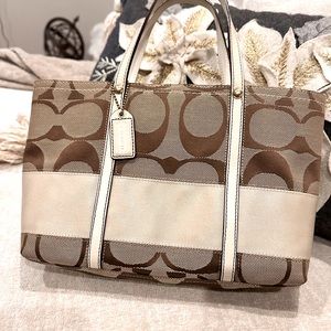 COACH Monogram Rainbow Stripe Canvas Satchel